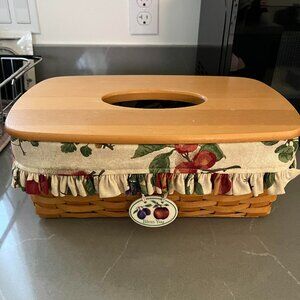 Longaberger Rectangle Tissue Basket, Lid, Fabric liner & charm set